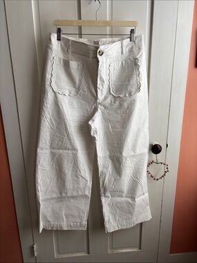 Maeve Colette White Scalloped Trim wide leg Pants like new